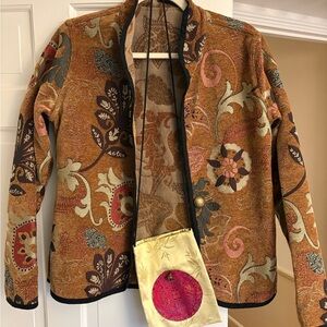 Boho Floral Open-Front Jacket in Rust Multicolor